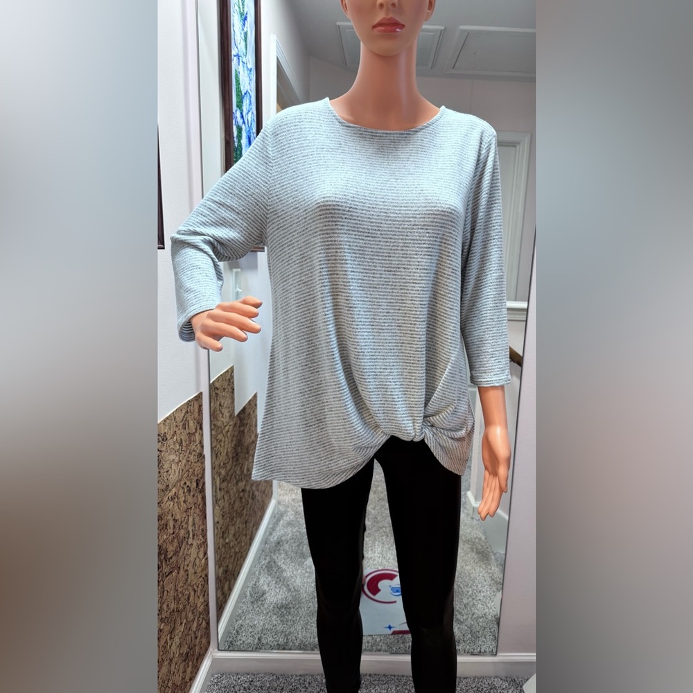Matty M Light Gray Striped Long Sleeve Top